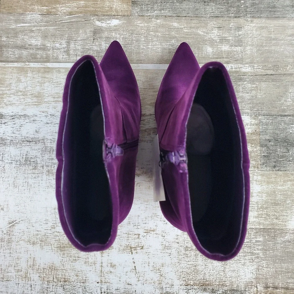 The Drop Gina Dark Purple Velvet Wedge Booties Womens Sz 10 Mid Shaft Boot
